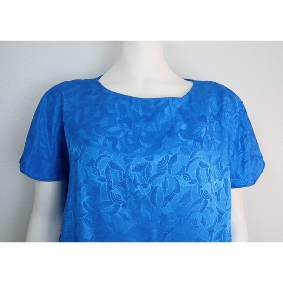 VINTAGE WOMEN'S BLUE FLORAL TEXTURED BLOUSON DRESS - STUART ALAN - SIZE M - Picture 4 of 9